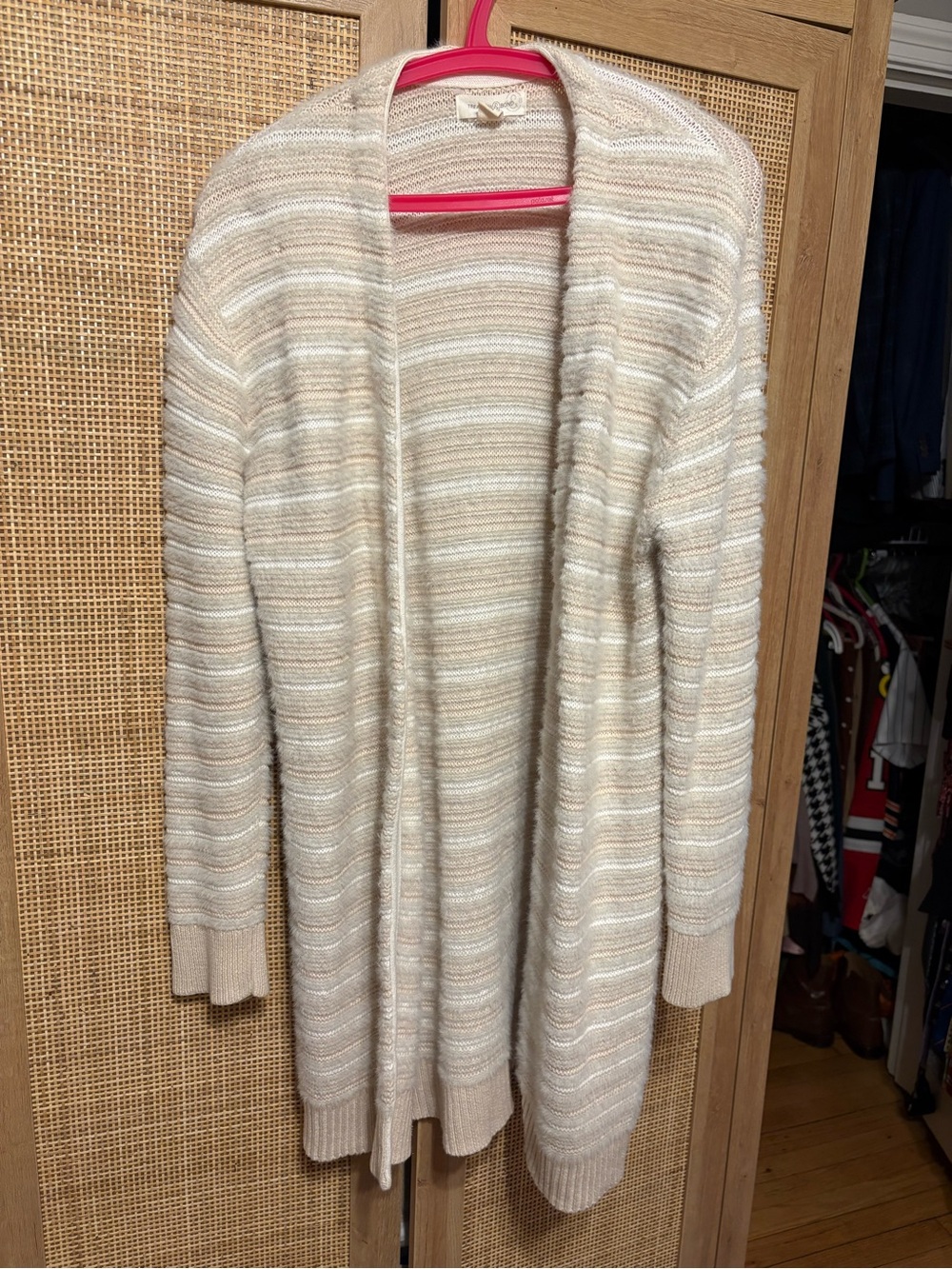 Open-Front Cream Stripe Women's Cardigan Sweater